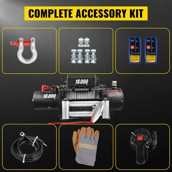 18.000-Lb Capacity 12V Electric Winch with Steel Cable ¨C Off-Road Towing Solution for ATV. UTV &amp; Trucks