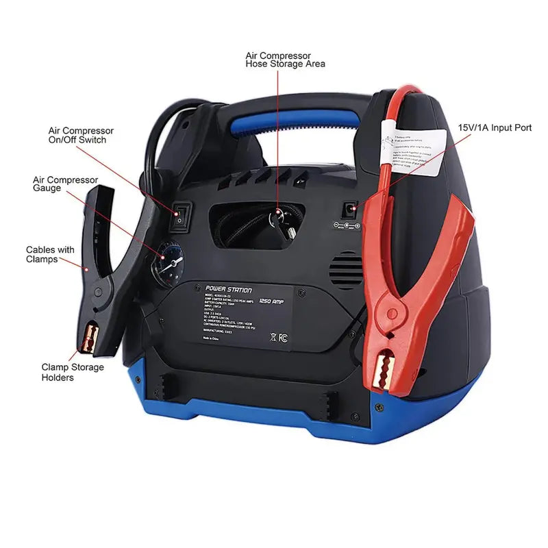 1800A Rechargeable Jump Starter with Built-in Air Compressor ¨C Heavy-Duty Portable Battery Booster for Gas &amp; Diesel Vehicles