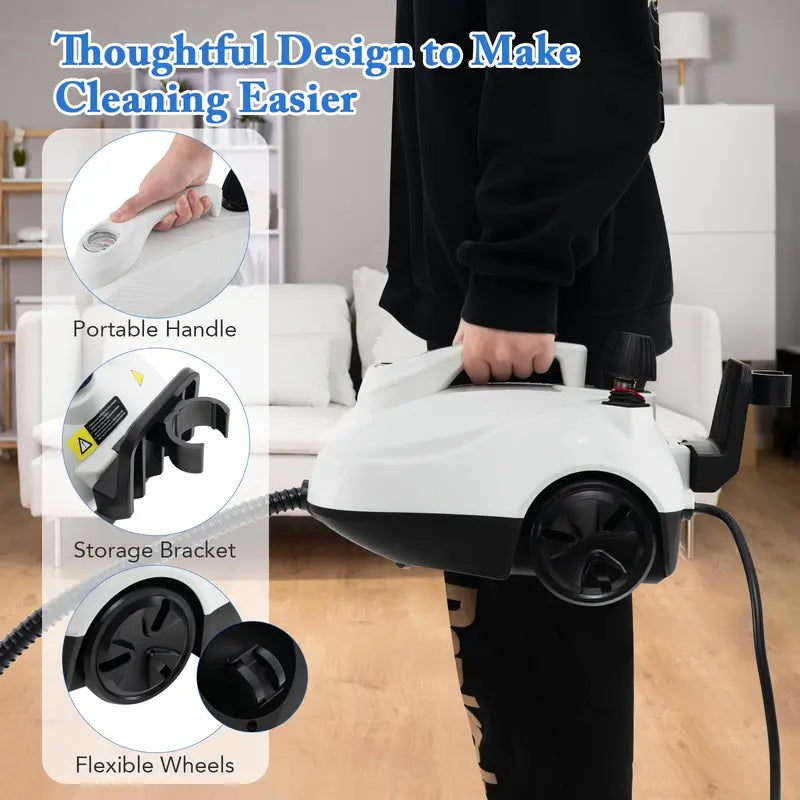 1800W Portable Steam Cleaner Kit with 15 Attachments for Deep Cleaning Tasks