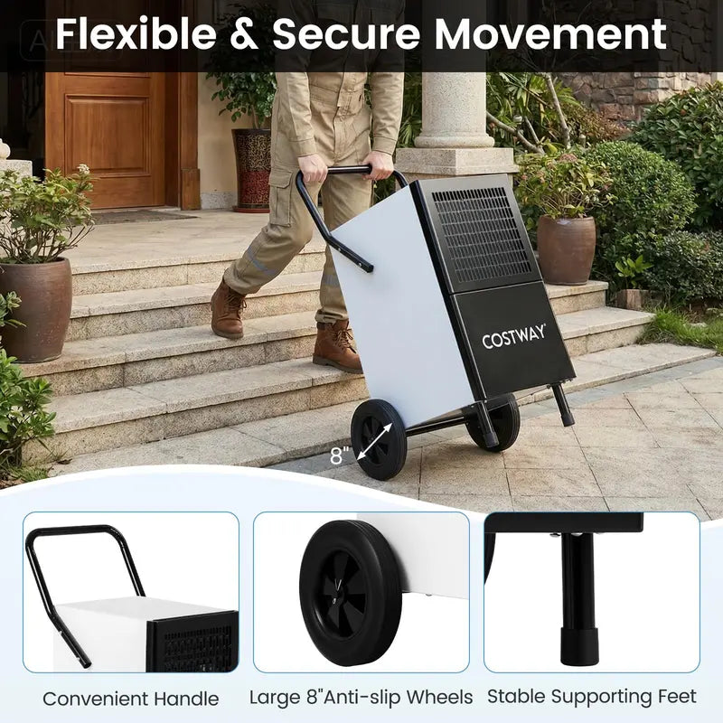 189-Pint Industrial Dehumidifier Featuring Drain Pump. 3.3-Foot Hose & Casters