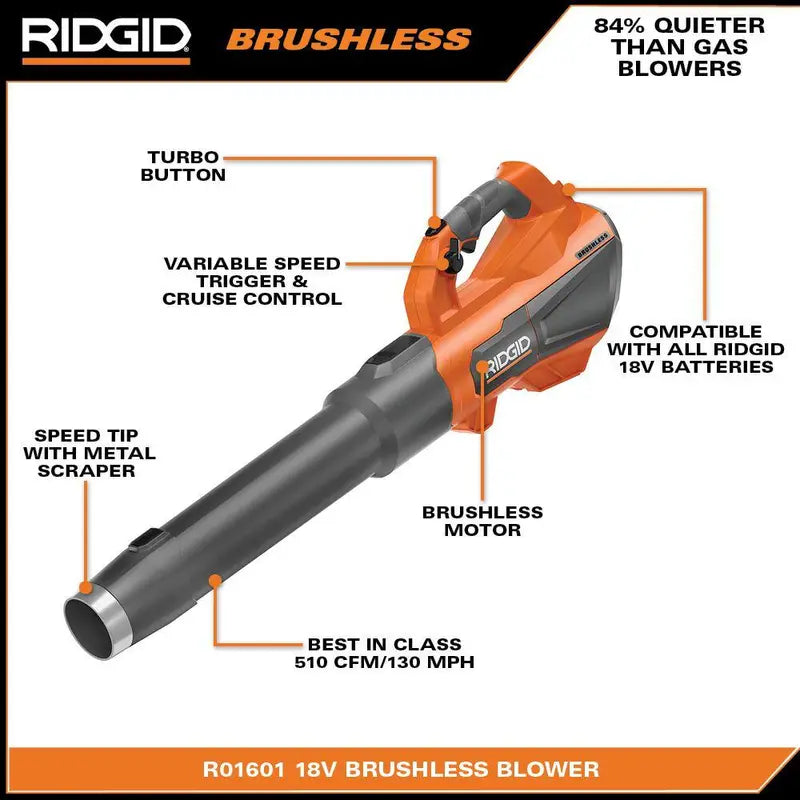 18V Brushless 510 CFM 110 MPH Cordless Blower Kit - 2 Batteries &amp; Charger Included