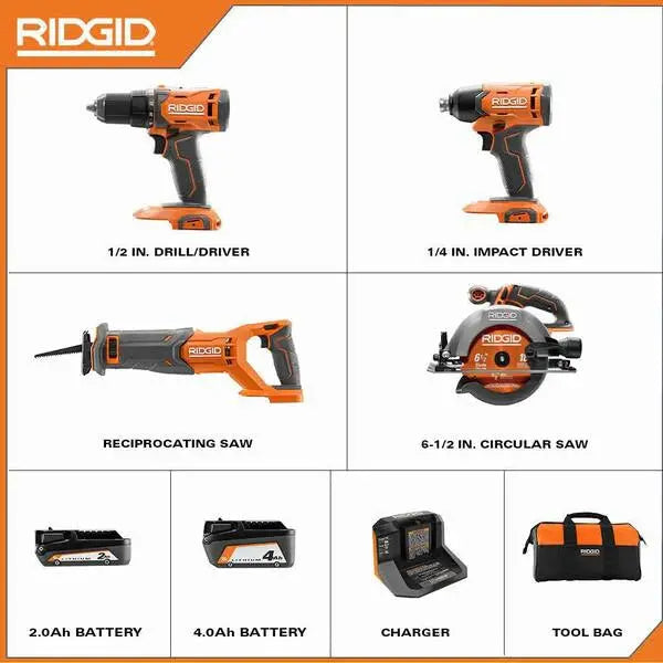 18V Cordless 4-Tool Combo Kit ¨C Includes Drywall Cut-Out Tool. Batteries. Charger &amp; Carrying Bag