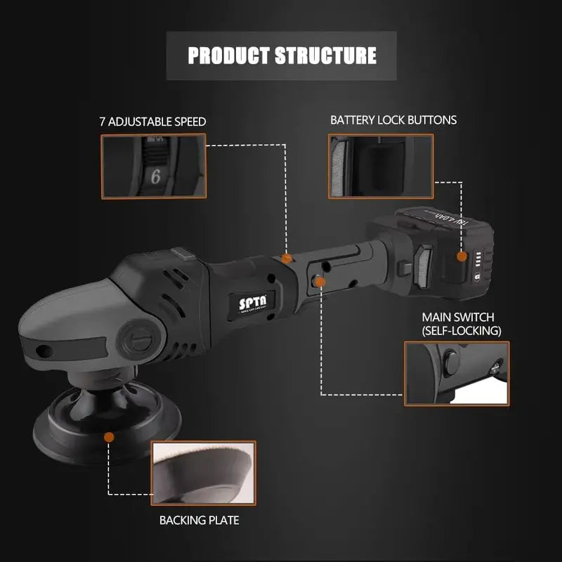 18V Cordless Rotary Buffer Polisher ¨C 4″ &amp; 5″ Variable-Speed Car Detailing Kit with Dual Batteries. Backing Plates &amp; 8 Pads