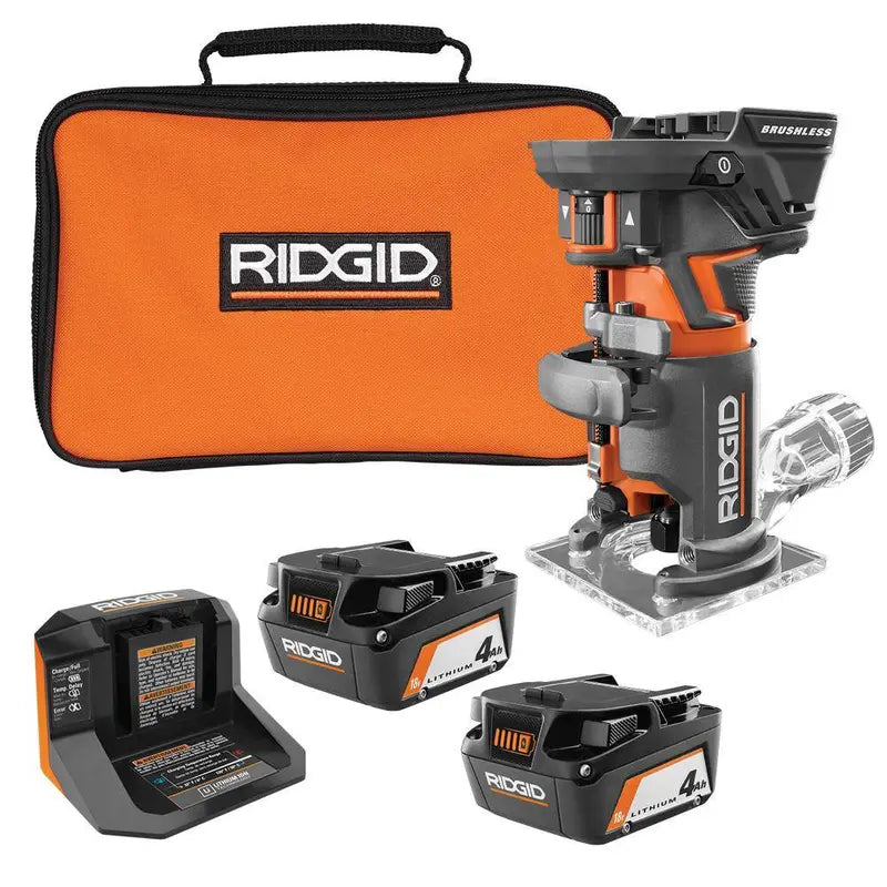 18V OCTANE Brushless Compact Router - Fixed Base. 2x 4.0 Ah Batteries. Charger. Bag