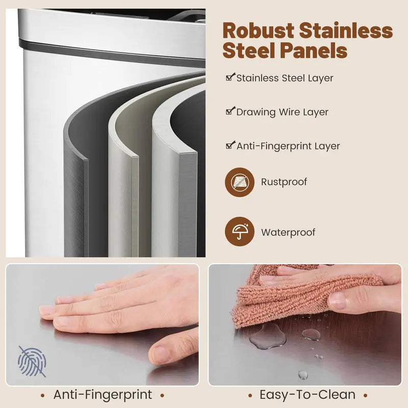 19-Gallon Motion-Sensor Stainless Steel Trash Can Set (4 x 72L Total Capacity)