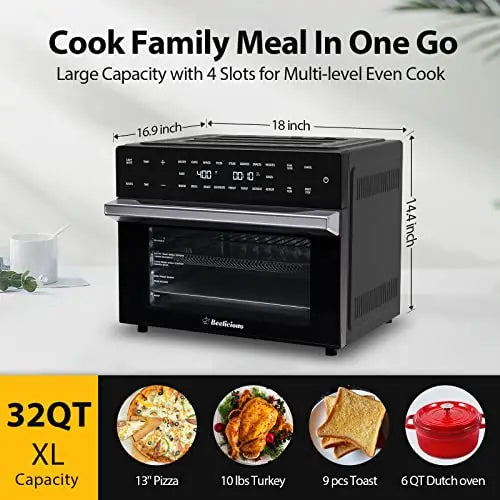 19-in-1 Digital Air Fryer Oven Combo ¨C 32-Quart Countertop Convection Toaster Oven with Rotisserie. Dehydrator. and Pizza Rack (1800W. Black)