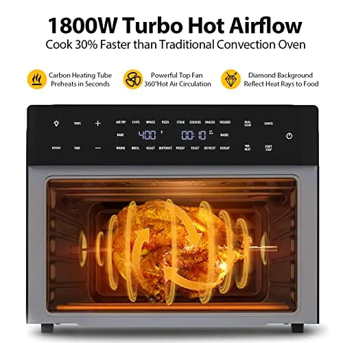 19-in-1 Digital Air Fryer Oven Combo ¨C 32-Quart Countertop Convection Toaster Oven with Rotisserie. Dehydrator. and Pizza Rack (1800W. Black)