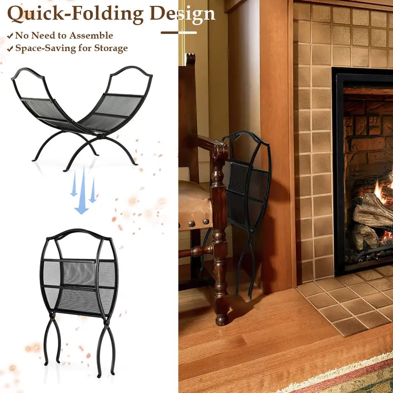 19-Inch Portable Folding Firewood Rack ¨C Sturdy Steel Fireplace Log Carrier