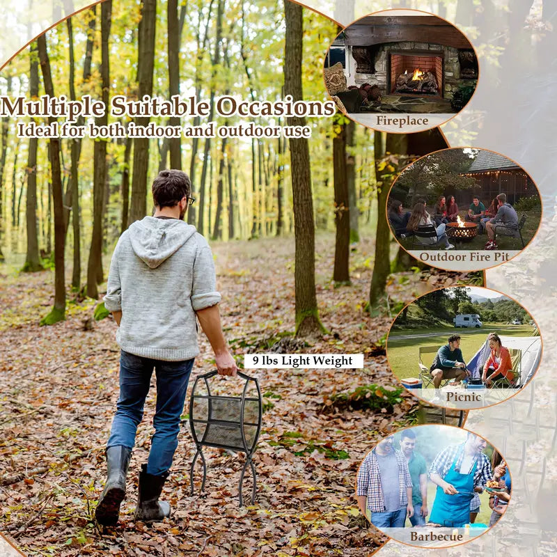 19-Inch Portable Folding Firewood Rack ¨C Sturdy Steel Fireplace Log Carrier