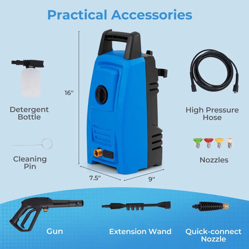 1900 PSI Electric Power Washer ¨C Compact 1.8 GPM High-Pressure Cleaner with 4 Nozzle Tips