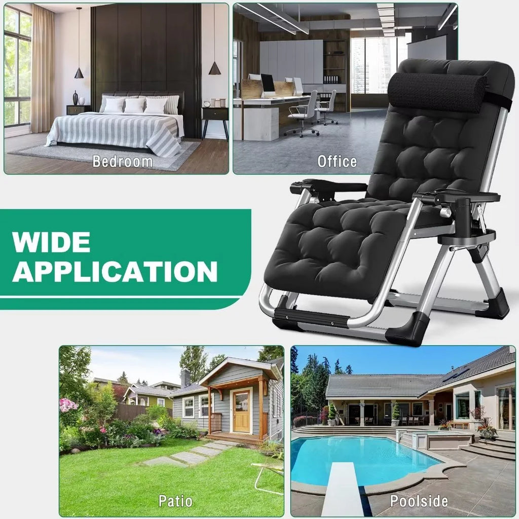 NAIZEA 2 Pack Zero Gravity Chair. Foldable Portable Lawn Recliner with Cushion. Headrest. Cup Holder. Black