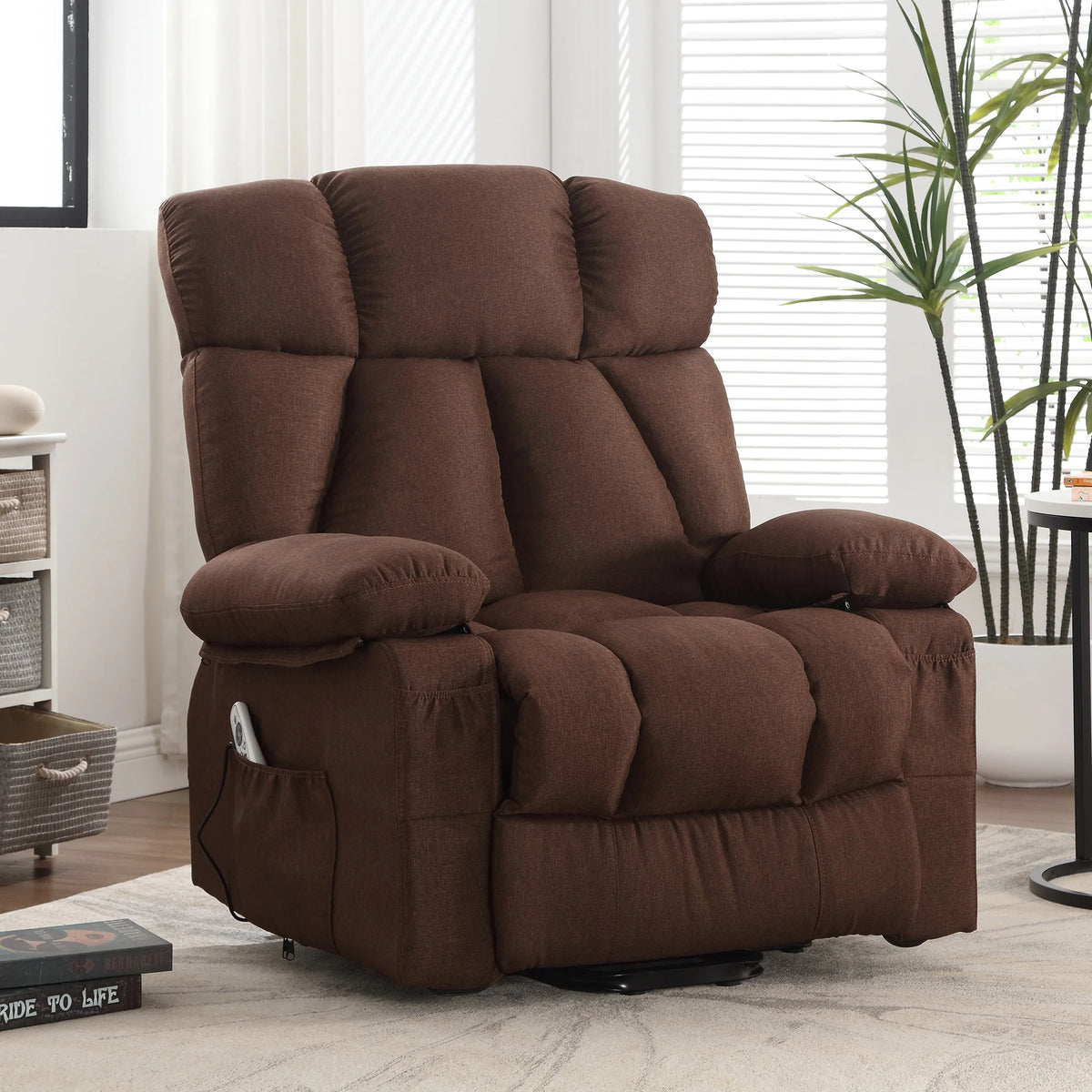 JONPONY Power Lift Recliner Chair Recliners for Elderly with Heat and Massage Recliner Chair for Living Room with Infinite Position and Side Pocket. USB Charge Port. Brown