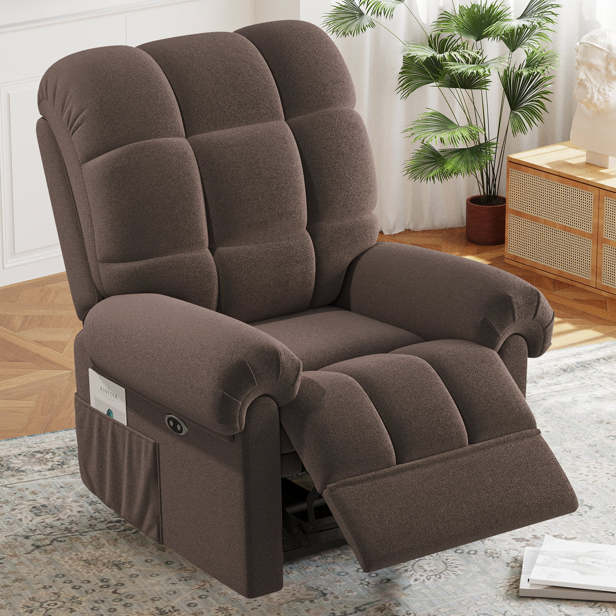 Power Recliner Chair. Electric Recline Sofa Chair for Adults with USB Port. Comfy Teddy Fleece Adjustable Cloud Sofa. Tool - Free Setup. Beige White