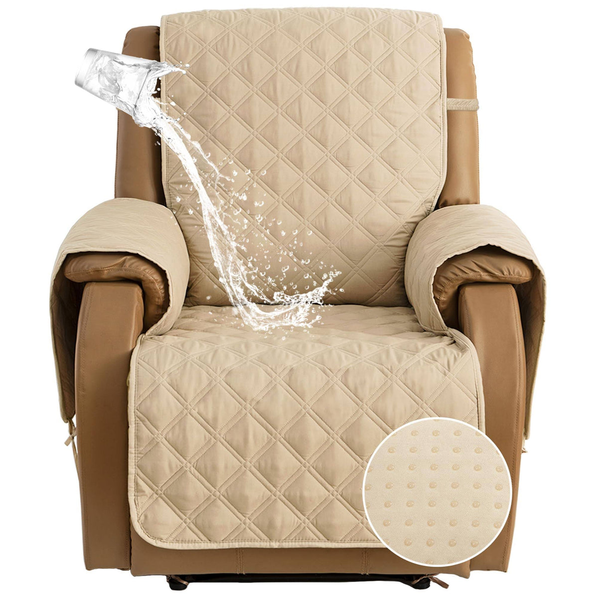 TOMORO Non-Slip Quilted Recliner Cover - 100% Waterproof Recliner Chair Slipcover Furniture Protector with 5 Storage Pockets. Washable Couch Cover