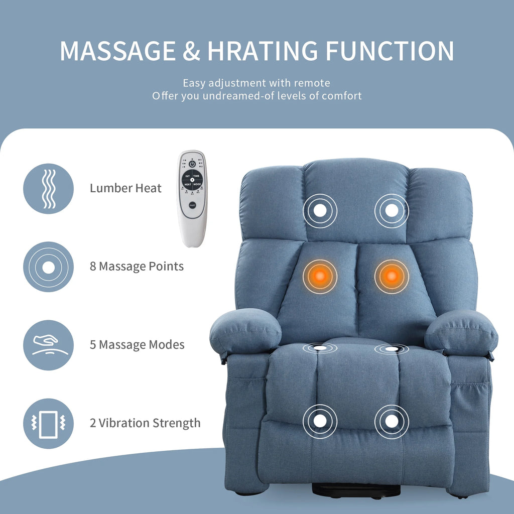 JONPONY Power Lift Recliner Chair Recliners for Elderly with Heat and Massage Recliner Chair for Living Room with Infinite Position and Side Pocket. USB Charge Port. Brown