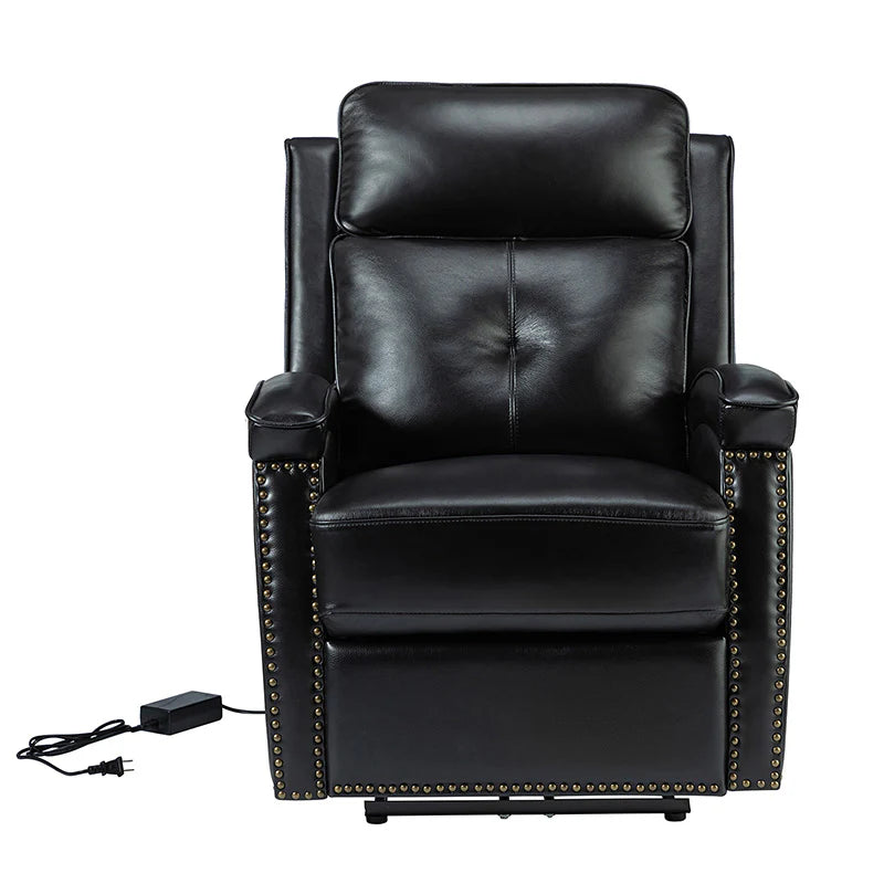 Stefan Genuine Leather Power Recliner with Nailhead Trim