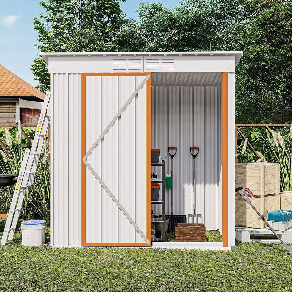 WIILAYOK 5 x 3 ft Outdoor Storage Shed. Galvanized Metal Garden Shed. Tool Storage Shed with Lockable Door. Patio Lawn Backyard Trash Can