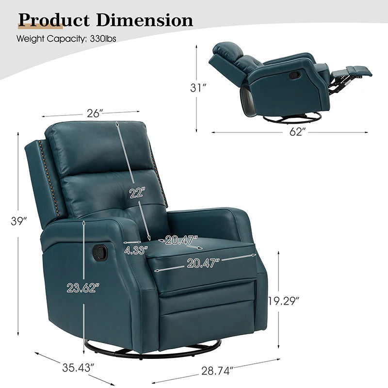 Benito 28.74 Wide Genuine Leather Swivel Rocker Recliner