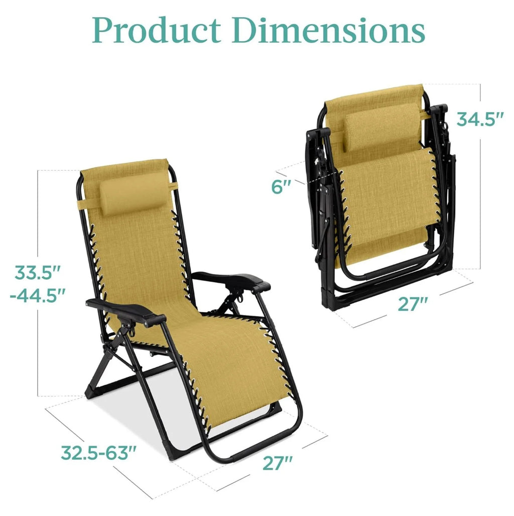 Oversized Chair. Folding Outdoor Patio Recliner. XL Anti Gravity Lounger W/Removable Cushion. Cup Holder. Side Tray. 350 lb Capacity - Taupe