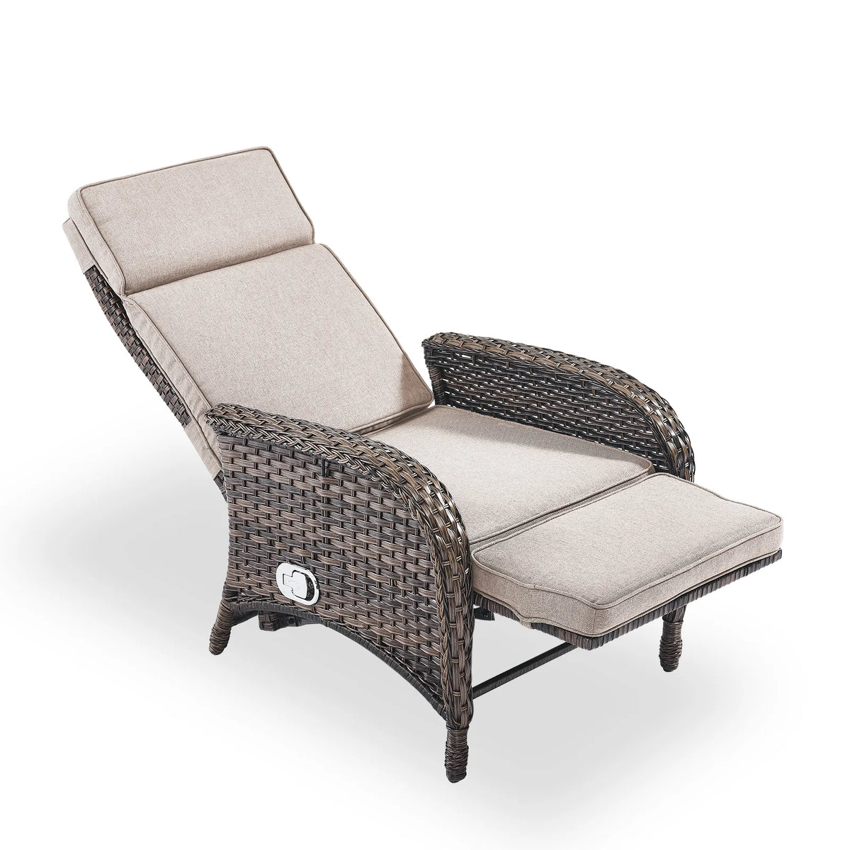 OPOHORO Outdoor Recliner Chair. Adjustable Reclining Patio Chair with Cushion. Wicker Outdoor Chaise Lounge with Adjustable Backrest and Footrest. Ideal for Pool Deck. Beige