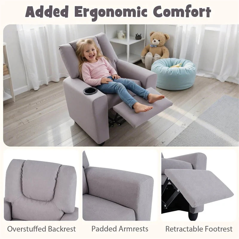 Kids Recliner Chair with Cup Holder & Side Pocket. Adjustable Toddler Lounge Sofa. Ergonomic Children Armchairs for Boys Girls Age 3+. 150lbs