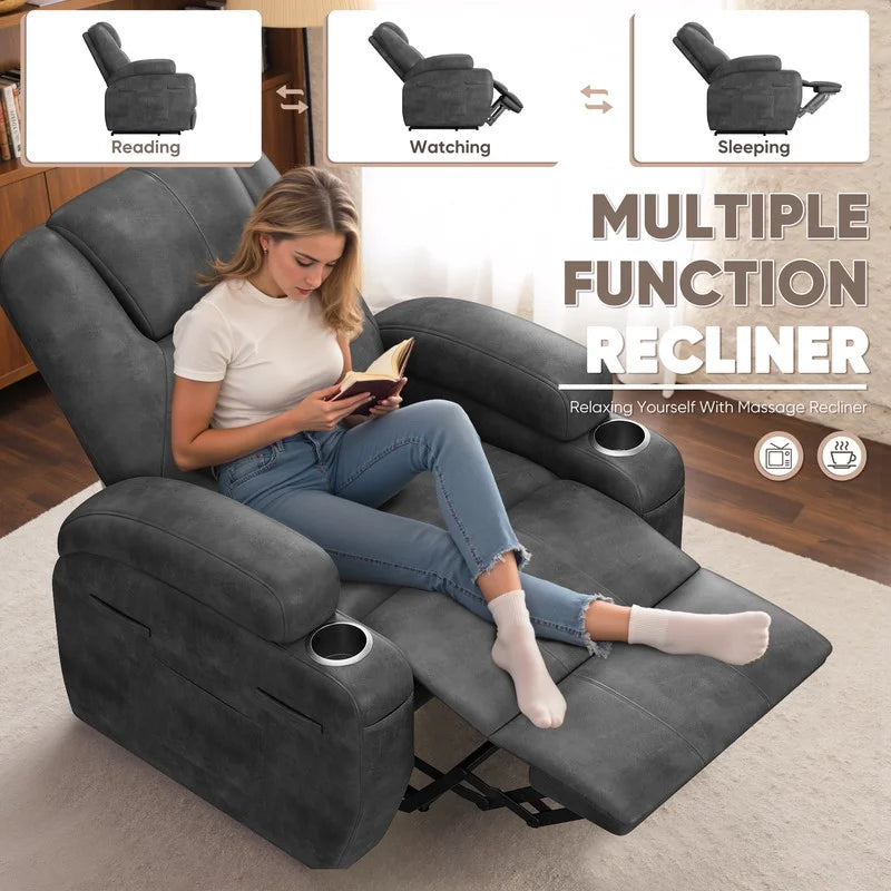 Lacoo Power Lift Electric Massage Recliner Chair Oversized Single Sofa with Cup Holder for Elderly. Black