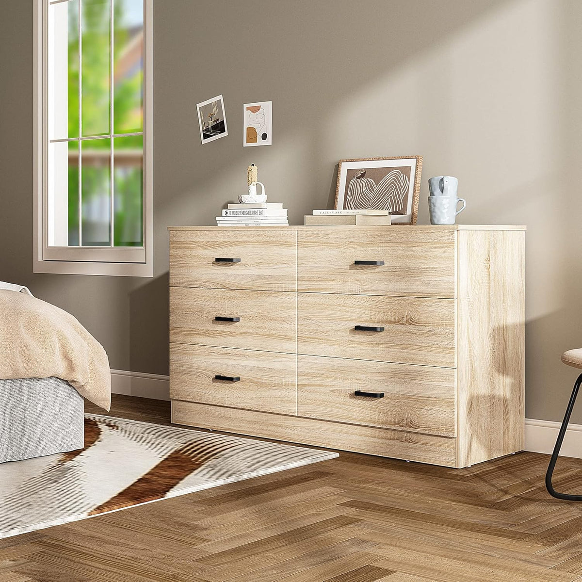 Bigbiglife Wood Dresser for Bedroom. 6 Drawer Double Dresser. Modern Chest of Drawers with Deep Drawers. Large Storage Organizer for Living Room. Closet