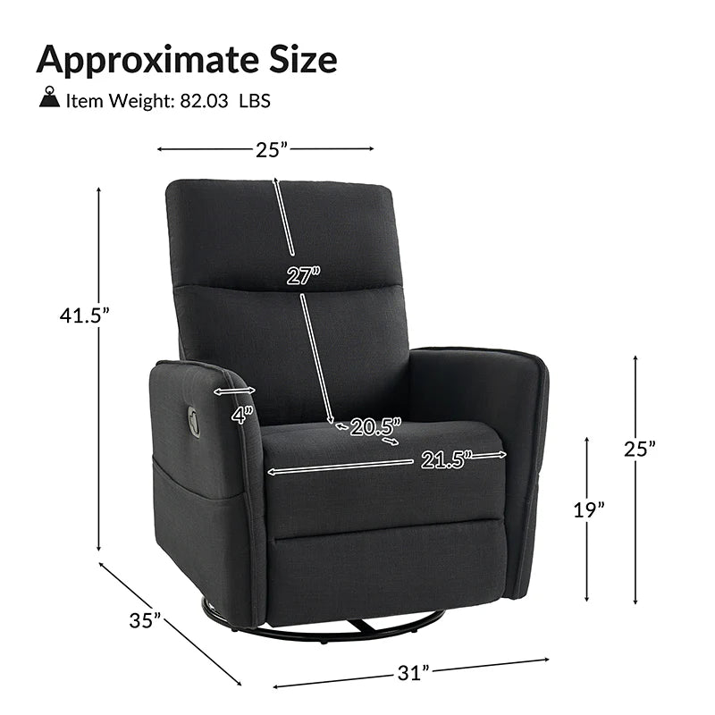 Chris Swivel Rocker Recliner with Two Side Pockets