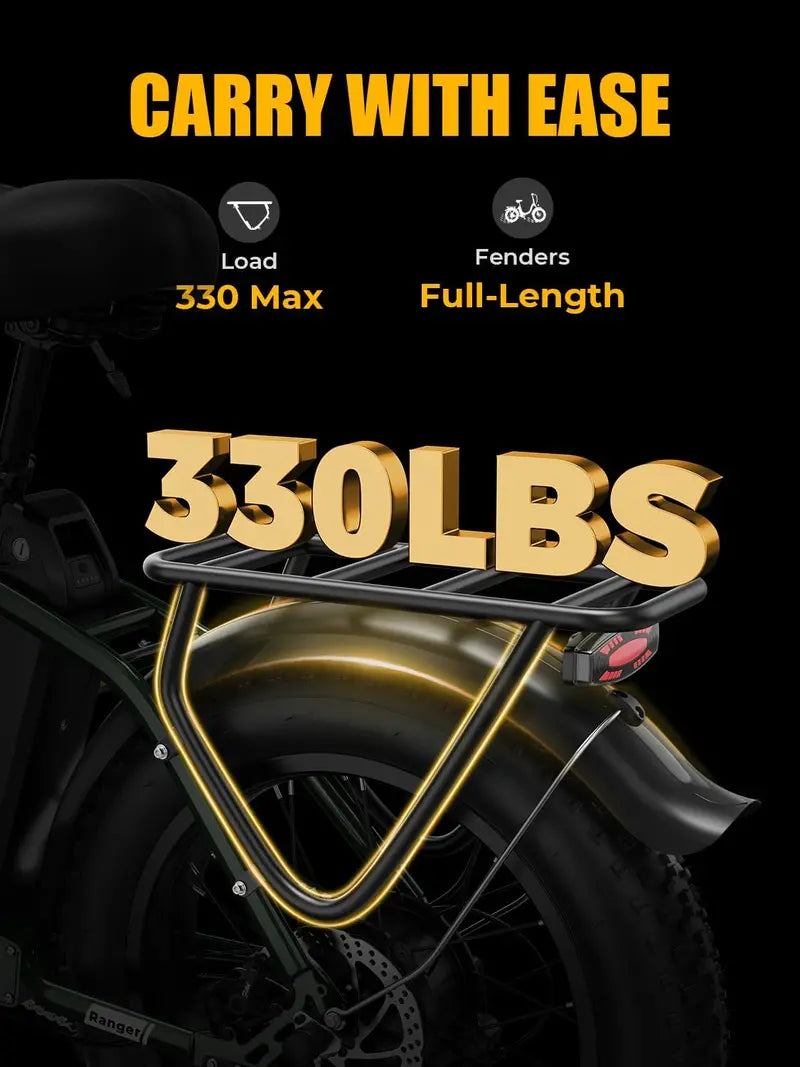 2.0 Electric Fat-Tire E-Bike ¨C 1400W Peak Motor. 45 km/h Top Speed. 20¡Á4¡å All-Terrain Tires. Folding Step-Through Frame