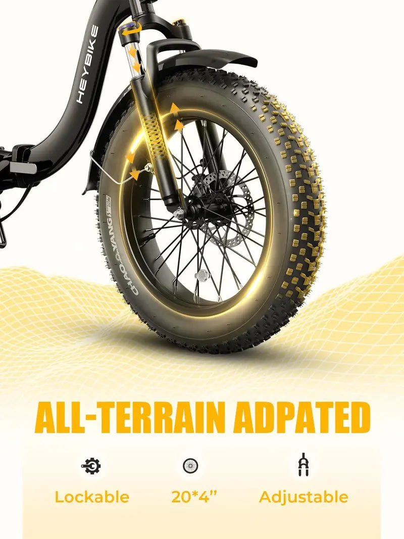 2.0 Electric Fat-Tire E-Bike ¨C 1400W Peak Motor. 45 km/h Top Speed. 20¡Á4¡å All-Terrain Tires. Folding Step-Through Frame