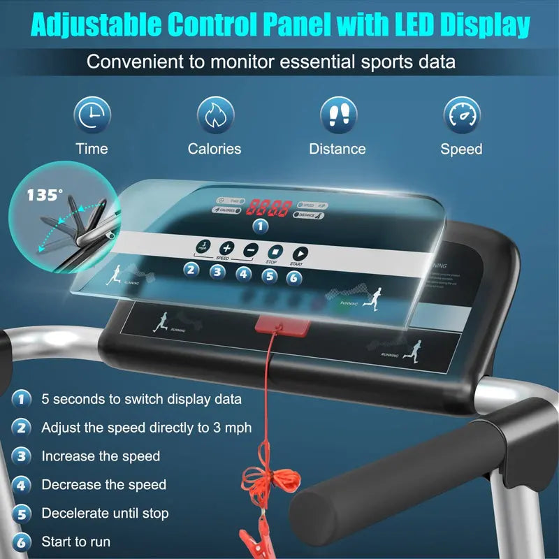 2.25 HP Compact Folding Treadmill ¨C Superfit Model with LED Display &amp; Smart App Control
