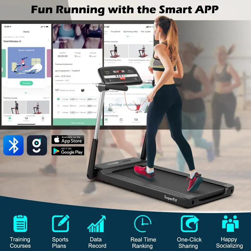2.25 HP Compact Folding Treadmill ¨C Superfit Model with LED Display &amp; Smart App Control
