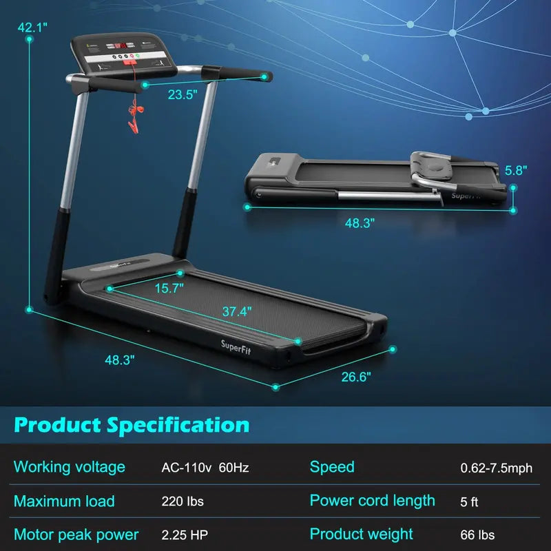 2.25 HP Compact Folding Treadmill ¨C Superfit Model with LED Display &amp; Smart App Control