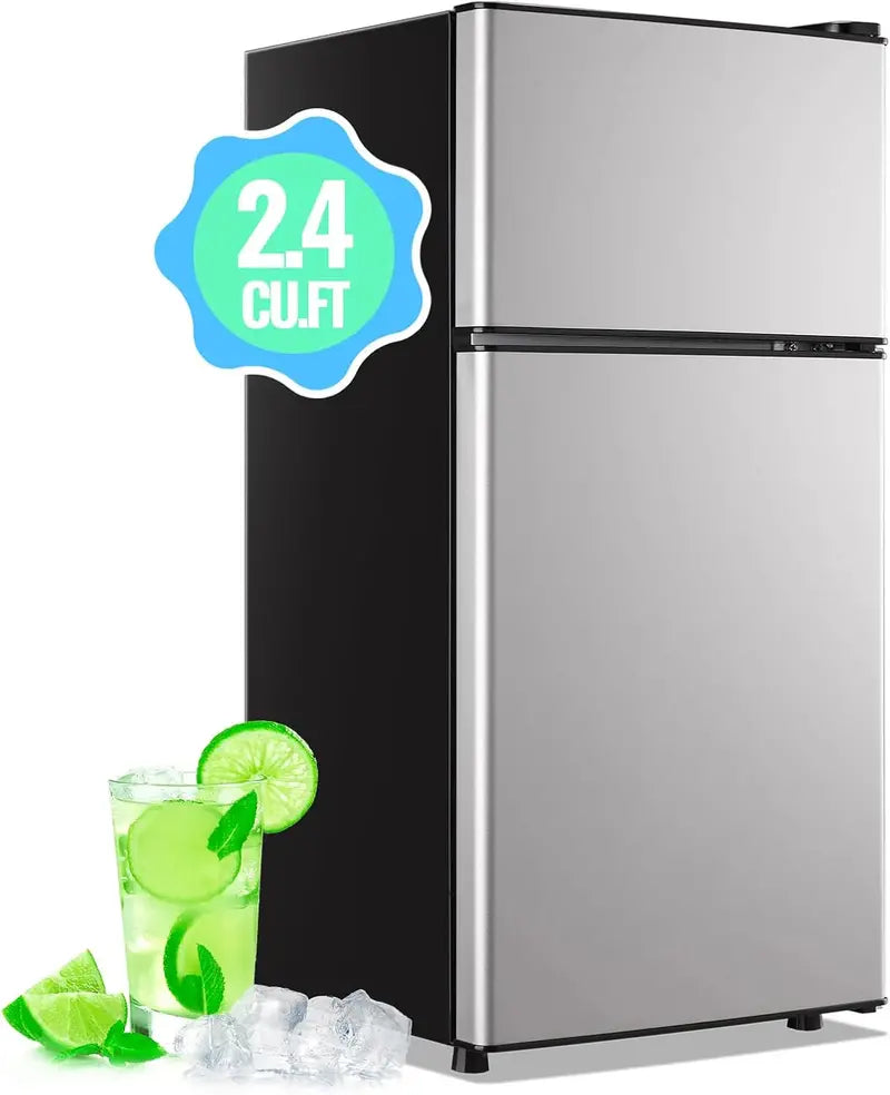 2.4 Cu. Ft Black Mini Fridge ¨C Slim Double-Door Compact Refrigerator with Freezer Compartment & Seven-Position Temperature Control