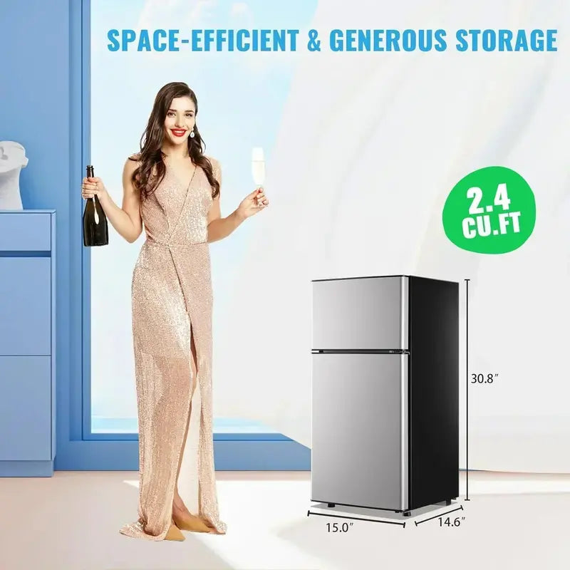 2.4 Cu. Ft. Double-Door Mini Fridge ¨C Compact Refrigerator with Adjustable Thermostat and Freezer