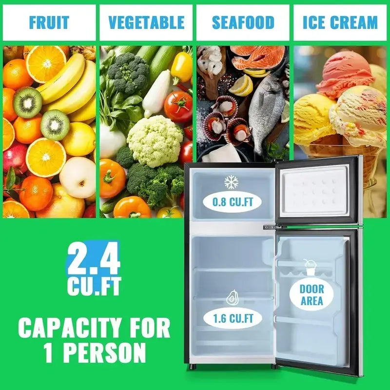 2.4 Cu. Ft. Double-Door Mini Fridge ¨C Compact Refrigerator with Adjustable Thermostat and Freezer