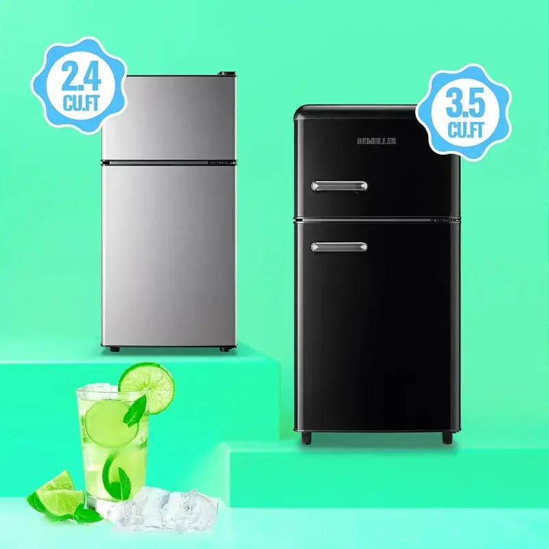 2.4 Cu. Ft. Double-Door Mini Fridge ¨C Compact Refrigerator with Adjustable Thermostat and Freezer