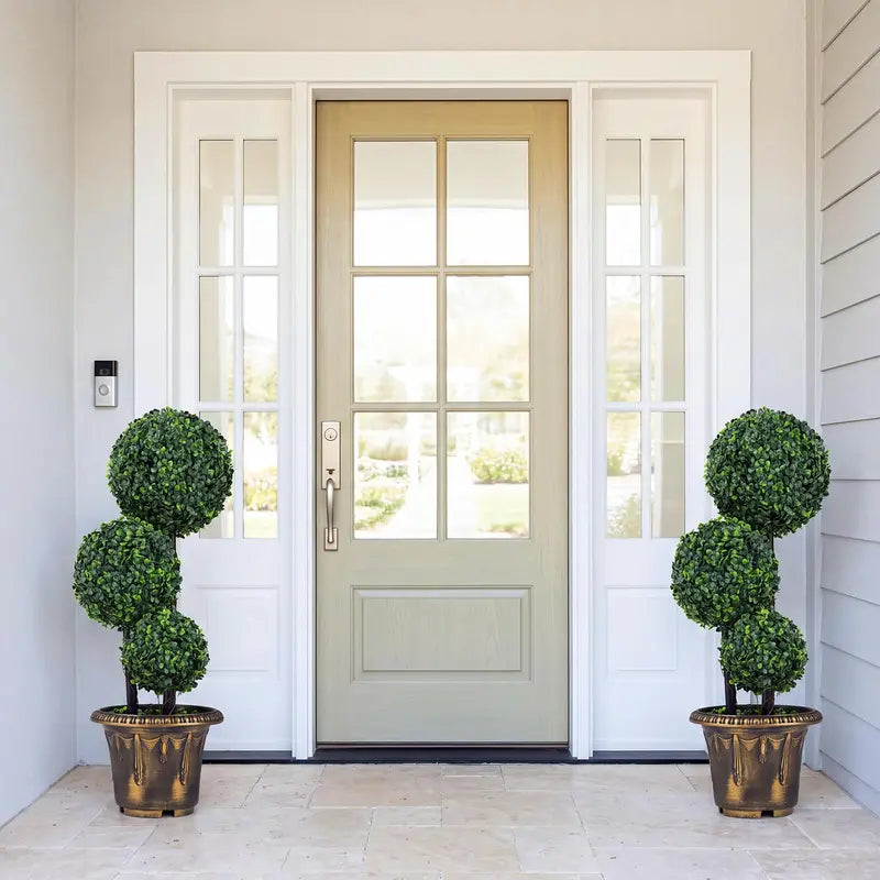 2.5-Foot Artificial Boxwood Topiary ¨C Evergreen Faux Potted Plant (Half-Pack)