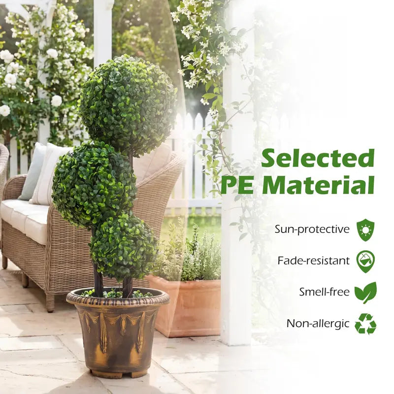 2.5-Foot Artificial Boxwood Topiary ¨C Evergreen Faux Potted Plant (Half-Pack)