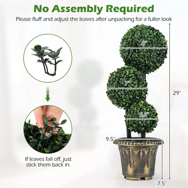 2.5-Foot Artificial Boxwood Topiary ¨C Evergreen Faux Potted Plant (Half-Pack)