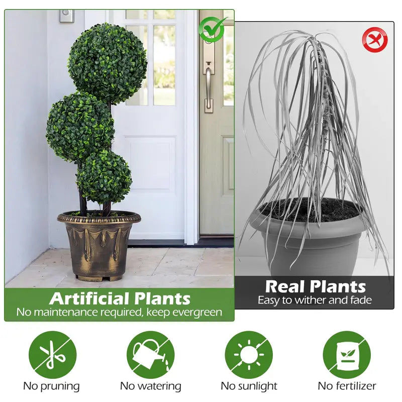 2.5-Foot Artificial Boxwood Topiary ¨C Evergreen Faux Potted Plant (Half-Pack)