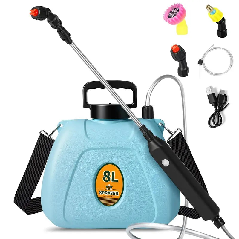 2-Gallon 3-Speed Electric Garden Sprayer ¨C Telescopic Wand. Triple-Nozzle System. USB-Rechargeable
