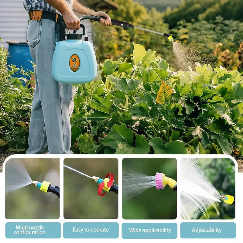 2-Gallon 3-Speed Electric Garden Sprayer ¨C Telescopic Wand. Triple-Nozzle System. USB-Rechargeable