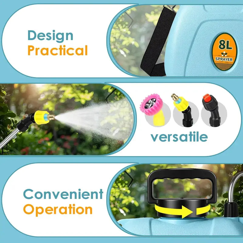 2-Gallon 3-Speed Electric Garden Sprayer ¨C Telescopic Wand. Triple-Nozzle System. USB-Rechargeable