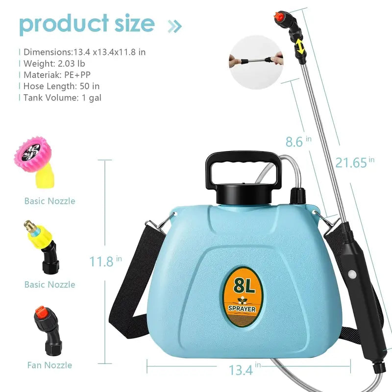 2-Gallon 3-Speed Electric Garden Sprayer ¨C Telescopic Wand. Triple-Nozzle System. USB-Rechargeable