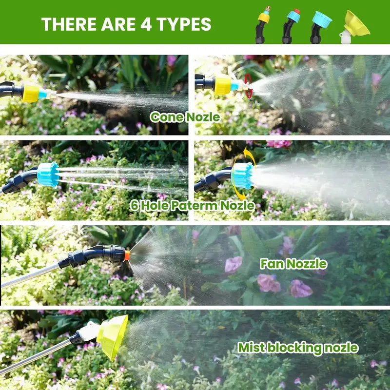 2-Gallon Retractable-Wand Electric Garden Sprayer ¨C 4 Adjustable Nozzles. USB-Rechargeable with 2000mAh Battery