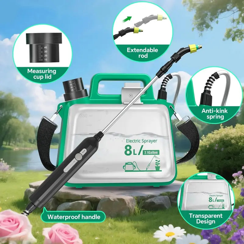 2-Gallon Telescoping-Wand Electric Garden Sprayer ¨C 3 Nozzle Options. 2500mAh Rechargeable Battery