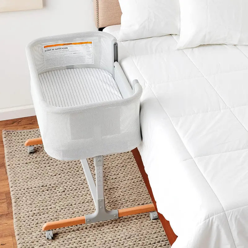 2-in-1 Bedside Bassinet &amp; Sleeper ¨C Cozy. Adjustable Infant Bassinet with Bedside Mode. Grey Fabric