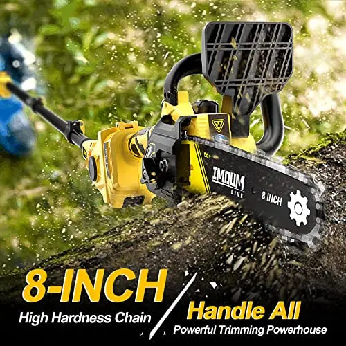 2-in-1 Brushless Pole Saw   Mini Chainsaw. IMOUMLIVE 8  Cutting Cordless Power Pole Saw for Wood Cutting. Trimming