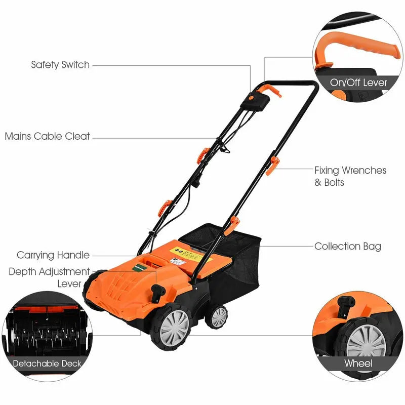 2-in-1 Electric Lawn Dethatcher &amp; Weeder ¨C 12-Amp. 3-Depth Adjustable Tool